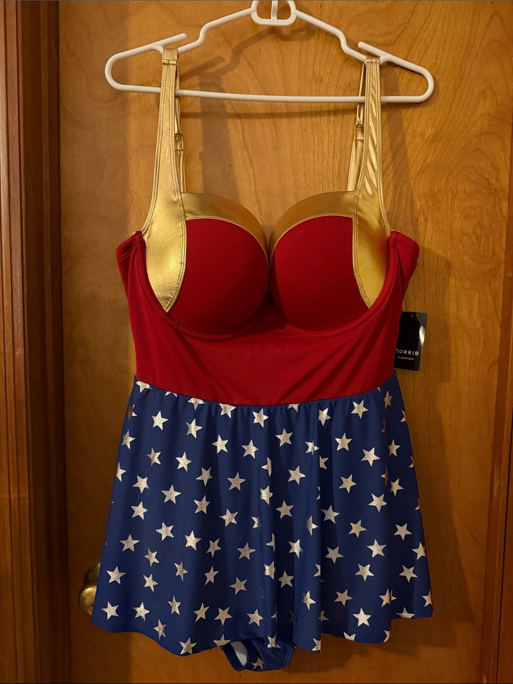 torrid Red, Gold & Blue Star Skirted Swimdress - Picture 2 of 13